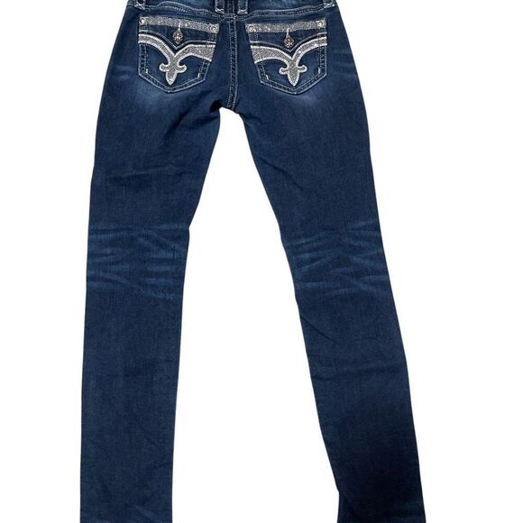 Rock Revival Isiah Skinny Blue Denim  Embellished Embroidered Jeans Women's 27 - Picture 6 of 8